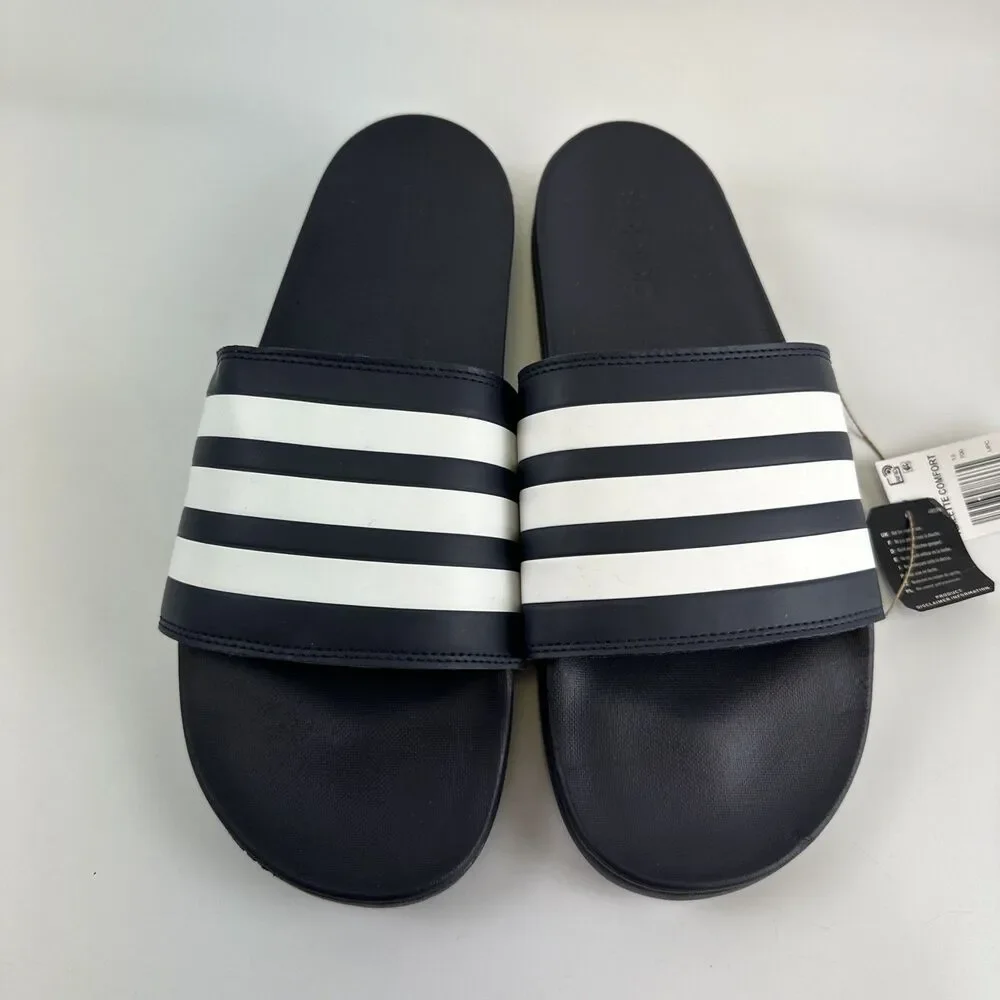 Adidas Adilette Comfort Slide Sandal Tags Navy White Stripes Legend‎ Ink Mens 13